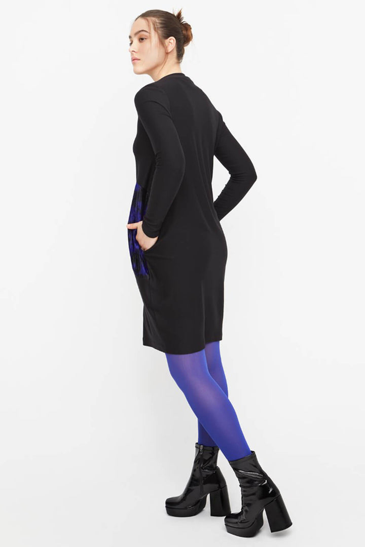 Ozai N Ku 744 111 Black & Blue Print Puff Dress - Experience Boutique