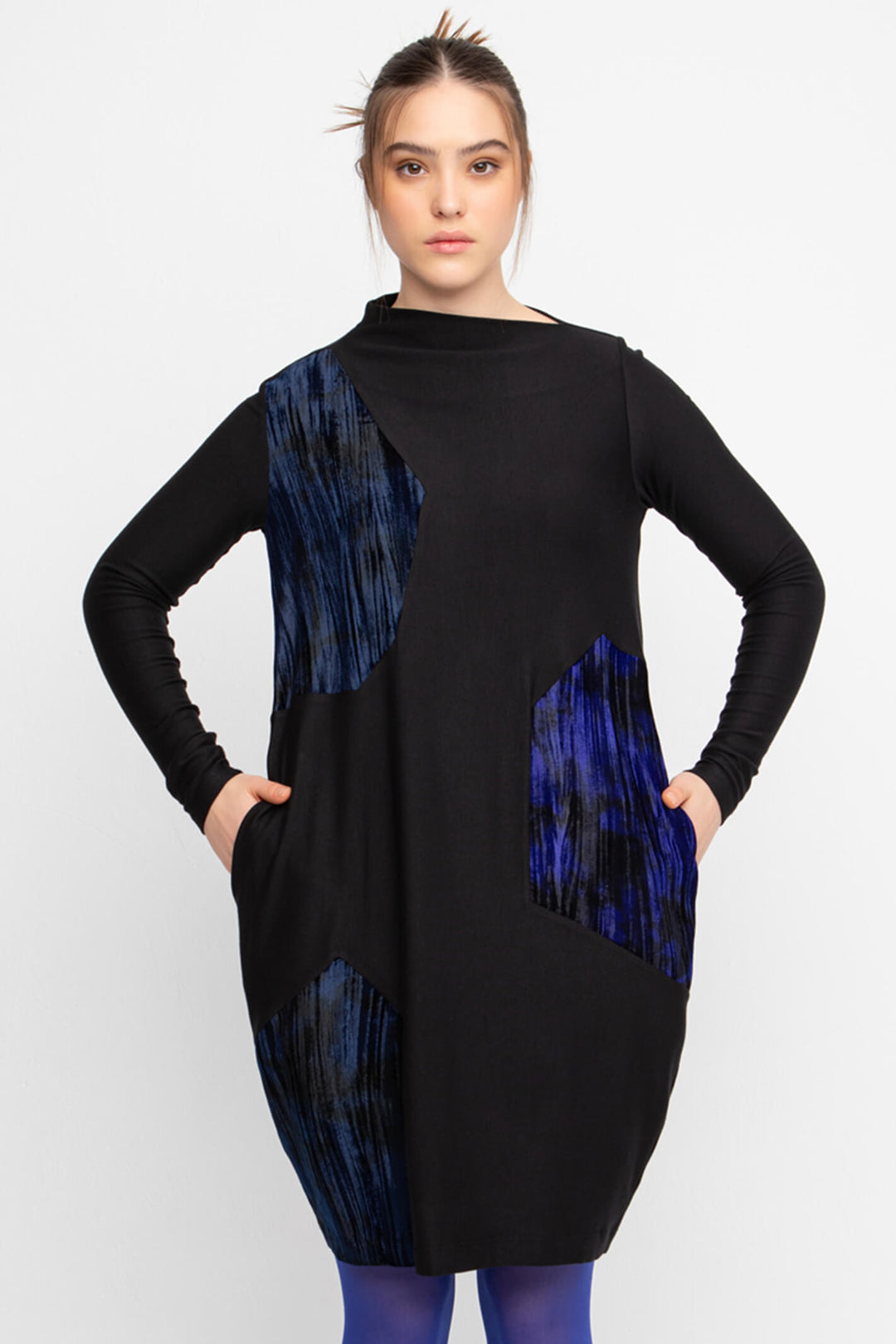 Ozai N Ku 744 111 Black & Blue Print Puff Dress - Experience Boutique