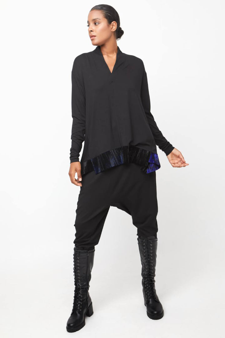Ozai N Ku 744 112 Black & Blue Velvet Trim Top - Experience Boutique