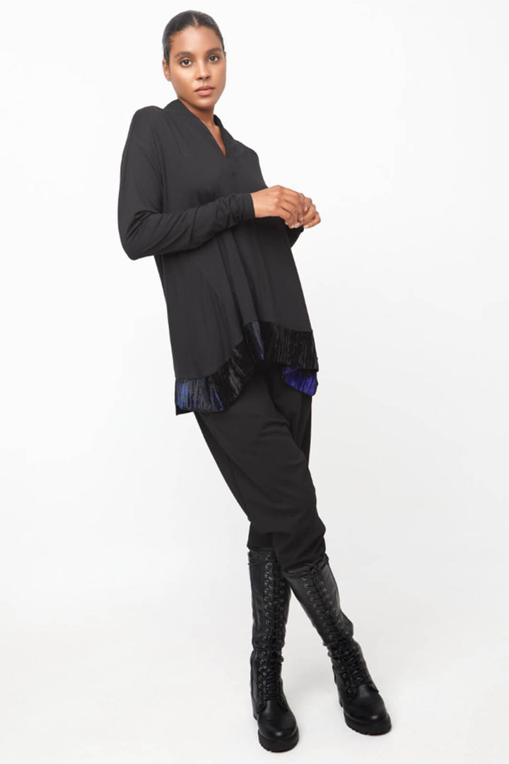 Ozai N Ku 744 112 Black & Blue Velvet Trim Top - Experience Boutique