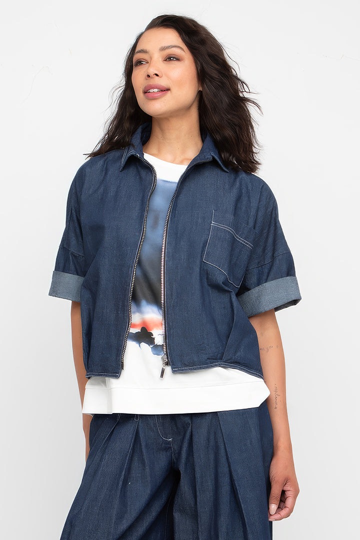 Ozai N Ku 860234 Blue Denim Zip Front Jacket