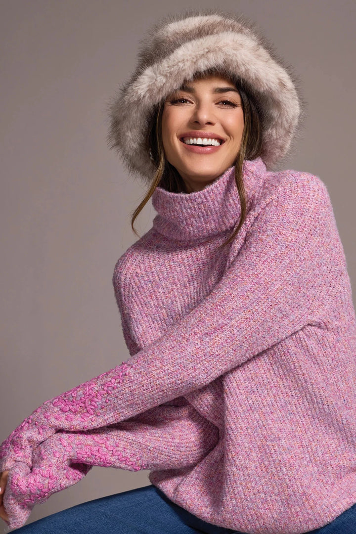 Tribal 2313O Cameo Pink Ribbed Rollneck Jumper With Sleeve Detail 8196