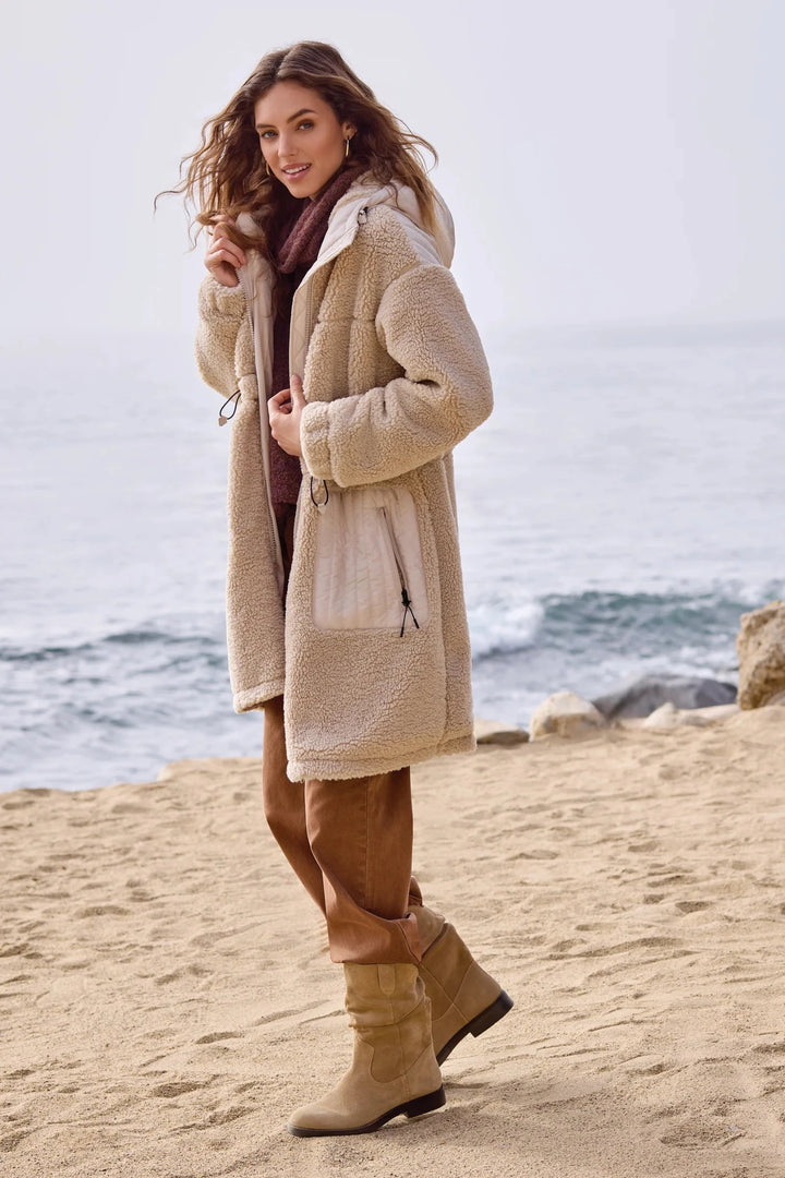 Tribal 2271O Sandstone Beige Hooded Fleece Coat 8279