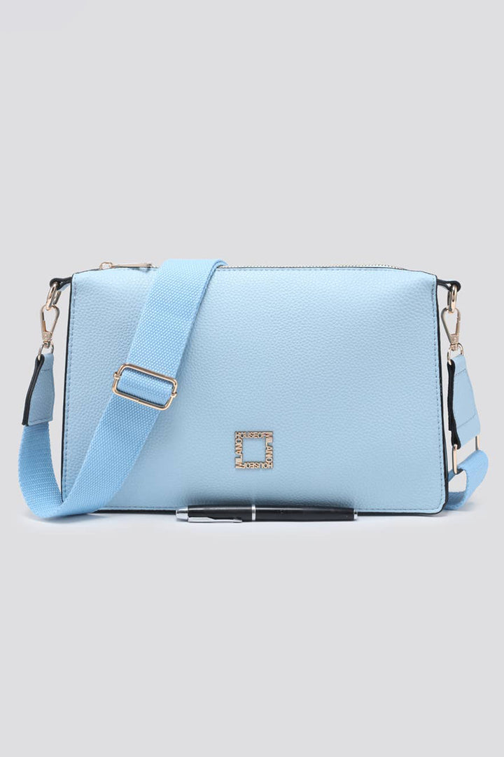 Pale Blue Faux Leather Crossbody Bag