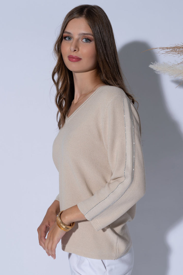Passioni 15093 Beige Intricate Knit Jumper - Experience Boutique