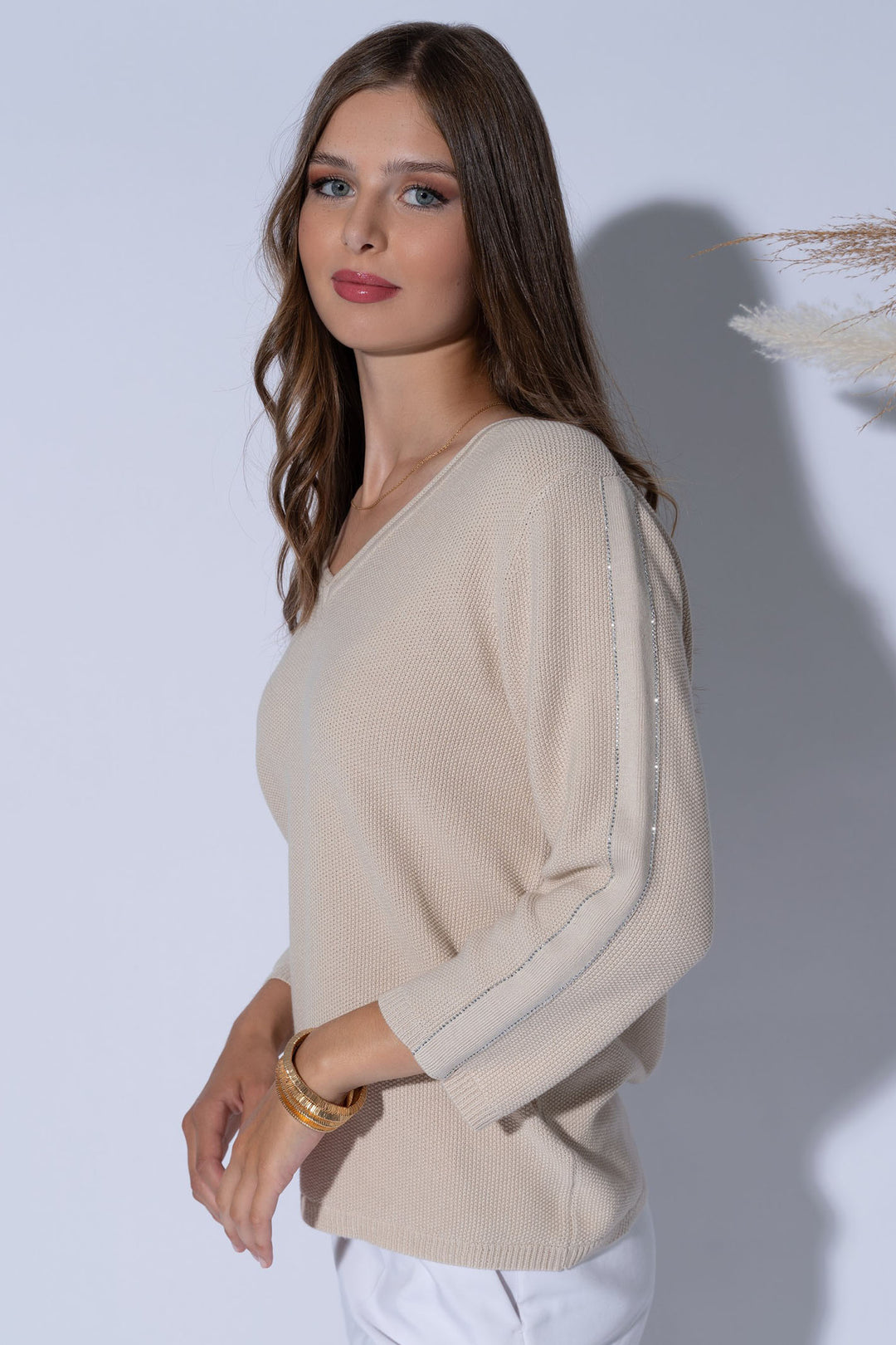 Passioni 15093 Beige Intricate Knit Jumper - Experience Boutique