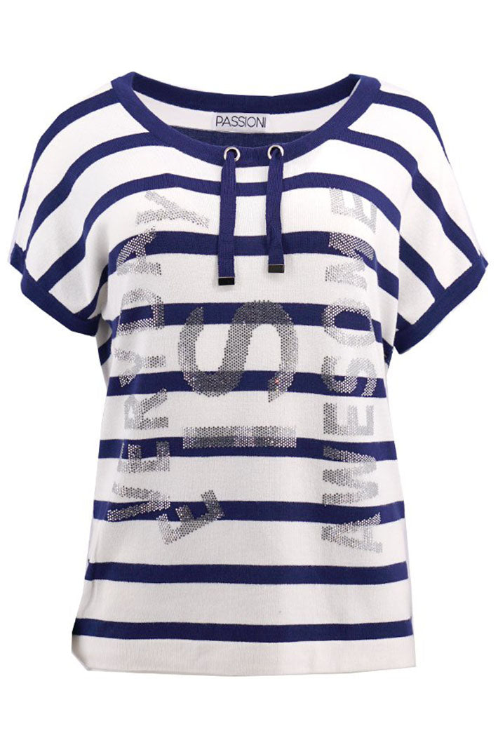 Passioni 15106 Navy & White Stripe Knit Top - Experience Boutique