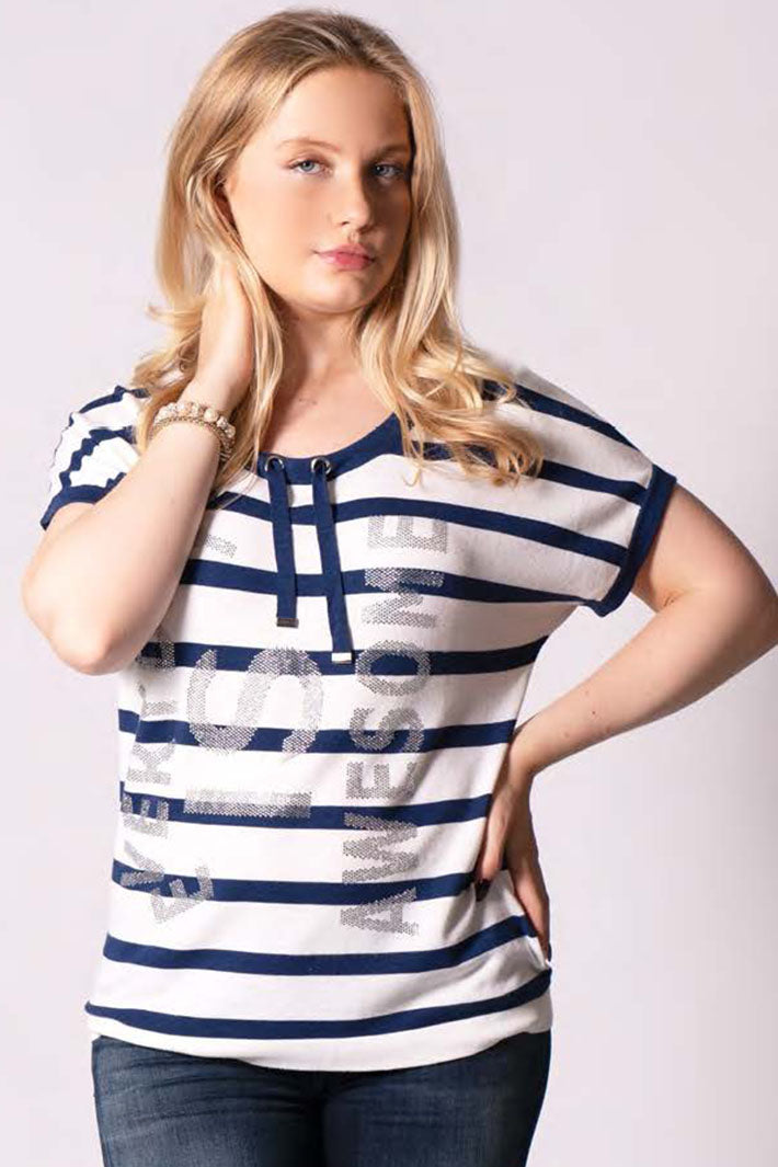 Passioni 15106 Navy & White Stripe Knit Top - Experience Boutique