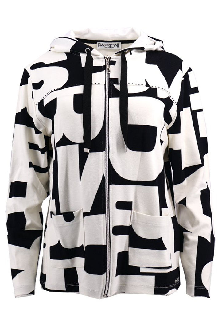 Passioni 15109 Monochrome Letter Print Zip Cardigan - Experience Boutique