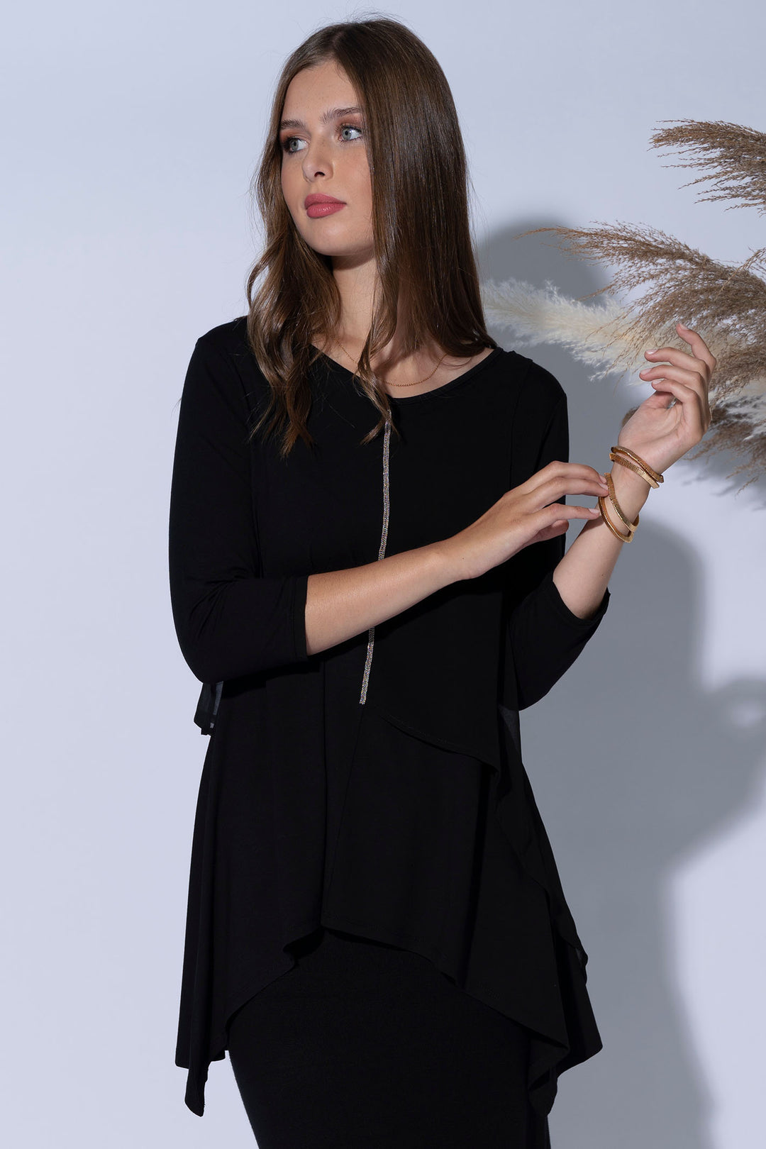 Passioni 15137 Black Chiffon Layer Effect Top - Experience Boutique