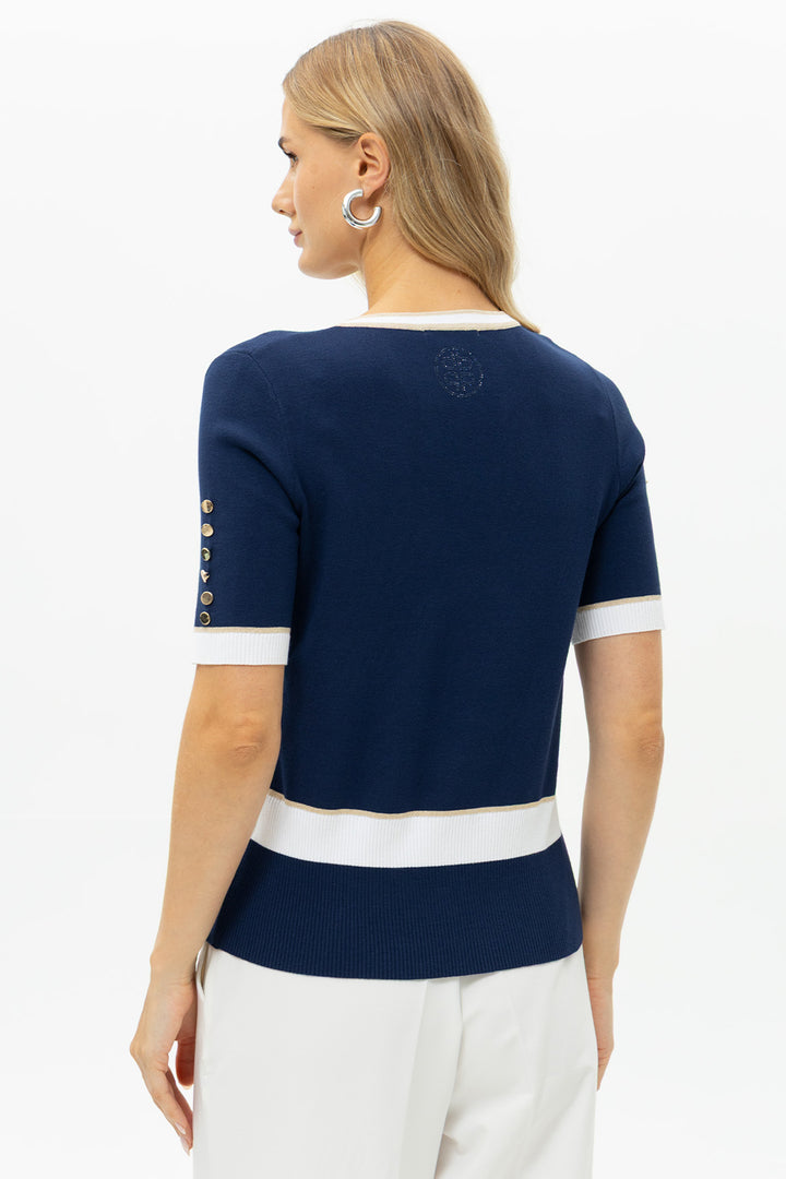 Passioni 19100 Navy V-Neck Short Sleeve Jumper