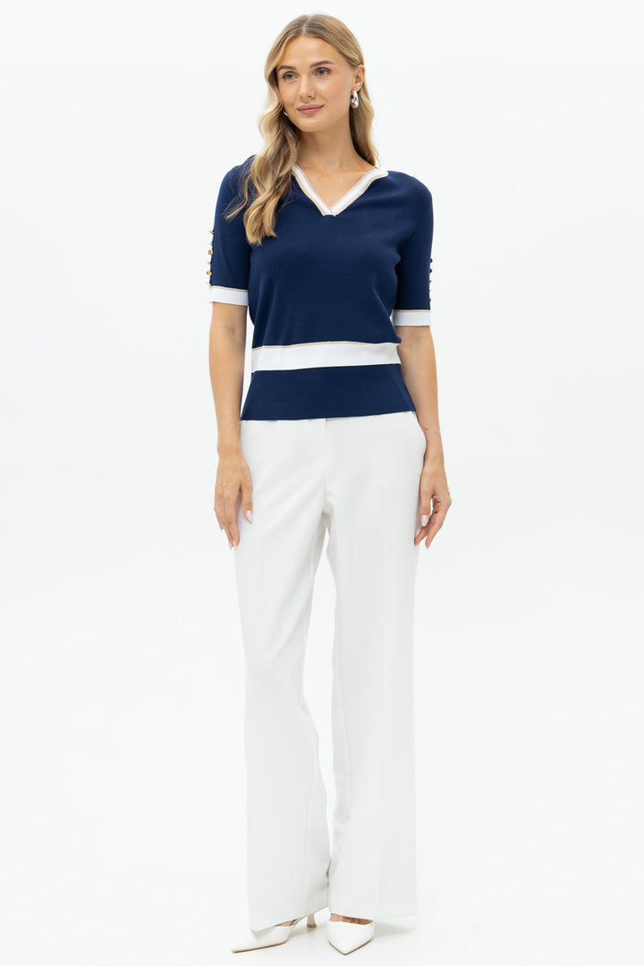 Passioni 19100 Navy V-Neck Short Sleeve Jumper