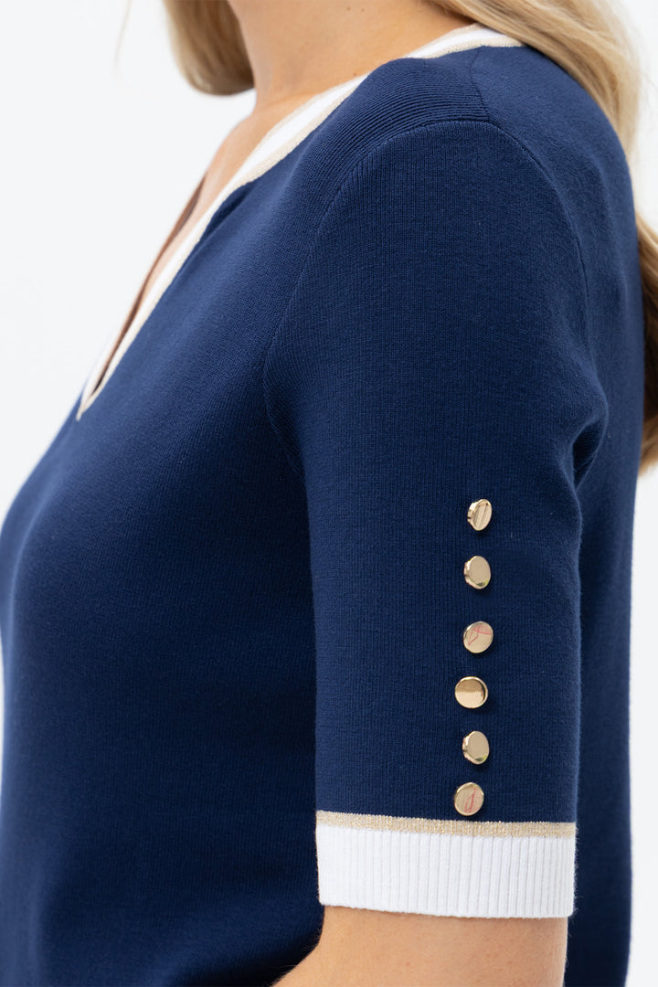 Passioni 19100 Navy V-Neck Short Sleeve Jumper