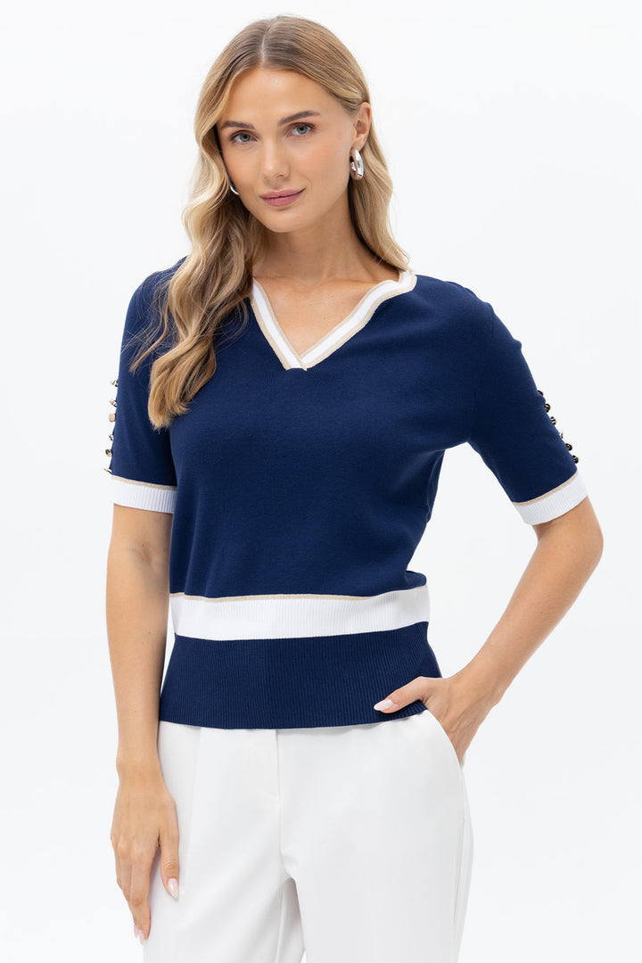 Passioni 19100 Navy V-Neck Short Sleeve Jumper
