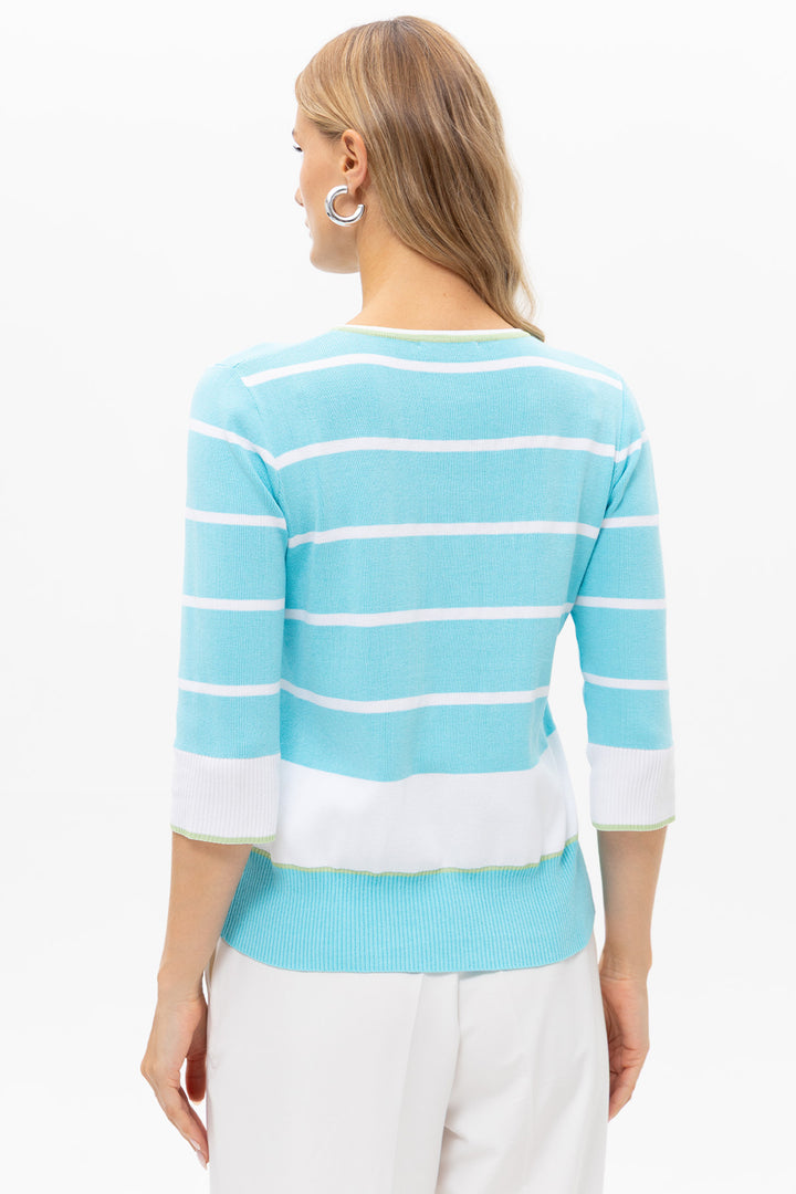 Passioni 19162 Turquoise White Stripe Split Neck Jumper