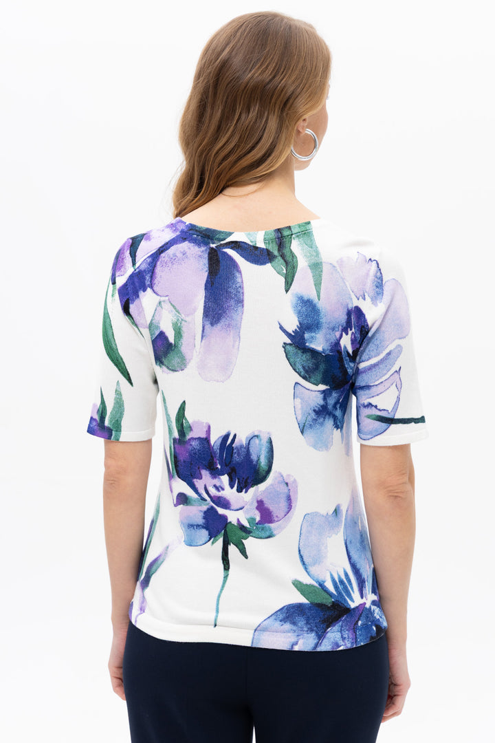 Passioni 19178 Violet Floral Short Sleeve Knitted Top