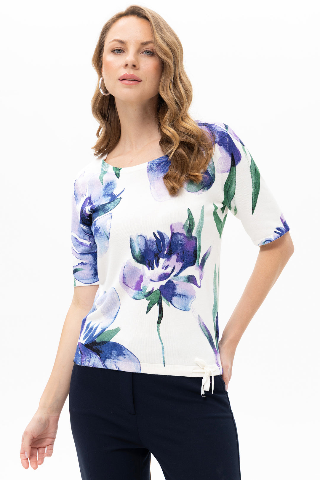 Passioni 19178 Violet Floral Short Sleeve Knitted Top