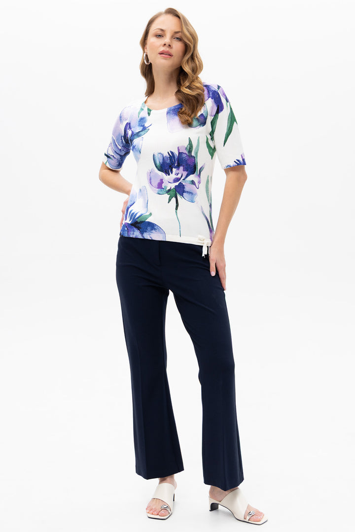 Passioni 19178 Violet Floral Short Sleeve Knitted Top