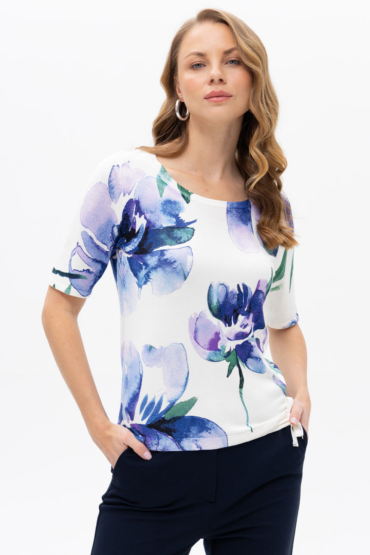 Passioni 19178 Violet Floral Short Sleeve Knitted Top