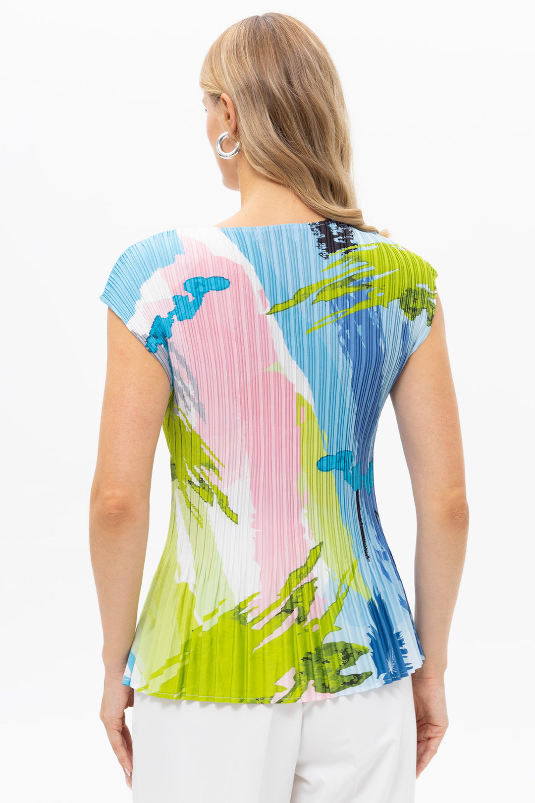 Passioni 19190 Green Multicolour Abstract Print Plisse Top
