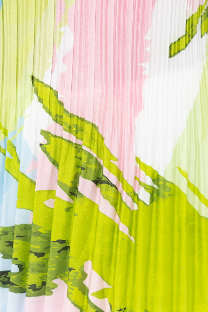Passioni 19190 Green Multicolour Abstract Print Plisse Top