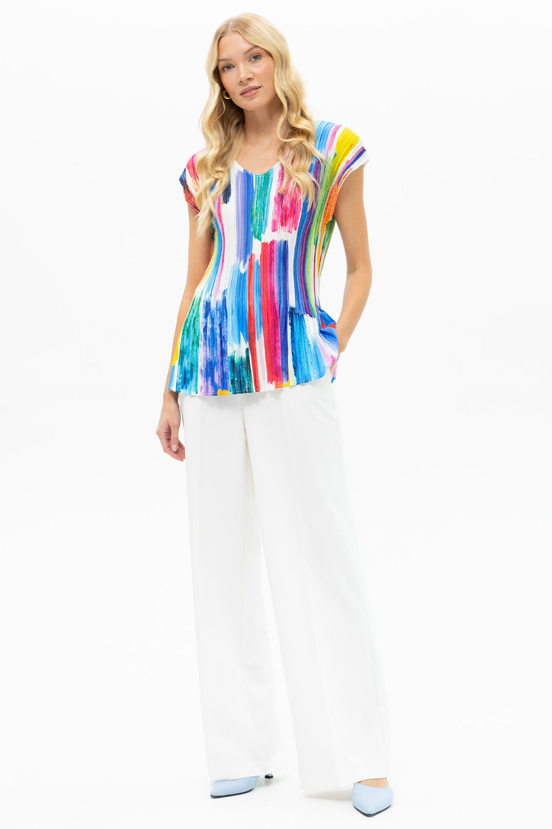 Passioni 19191 Multicolour Brushstroke Print Pleated Top