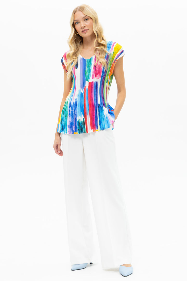 Passioni 19191 Multicolour Brushstroke Print Pleated Top