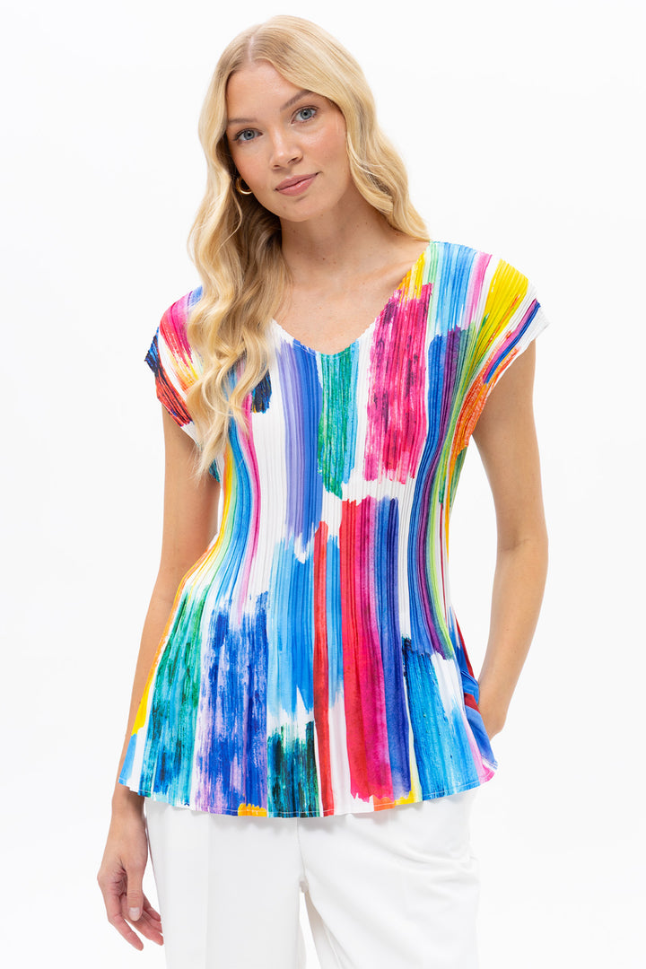 Passioni 19191 Multicolour Brushstroke Print Pleated Top