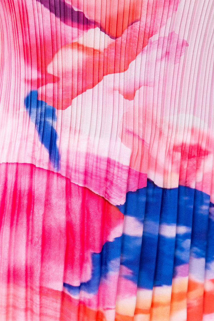 Passioni 19192 Pink Water Colour Print Plissé Short Sleeve Top