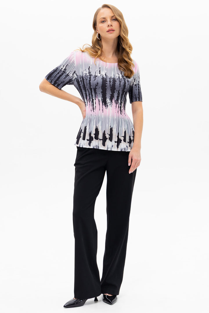 Passioni 19194 Rose Pink Grey Abstract Print Pleated Top