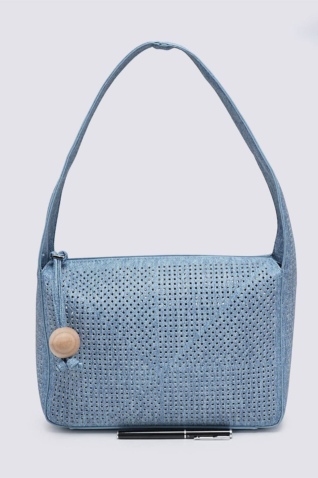 Blue Inlayer Bag Pale Blue Faux Leather Perforated Shoulder Bag – Experience Boutique