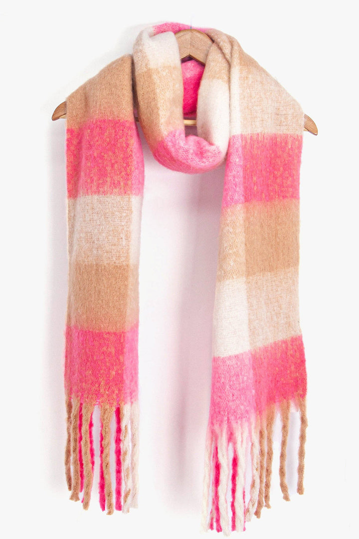 Pink Square Colour Block Soft Knit Scarf