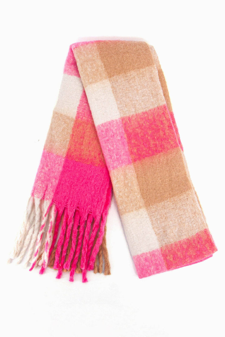 Pink Square Colour Block Soft Knit Scarf
