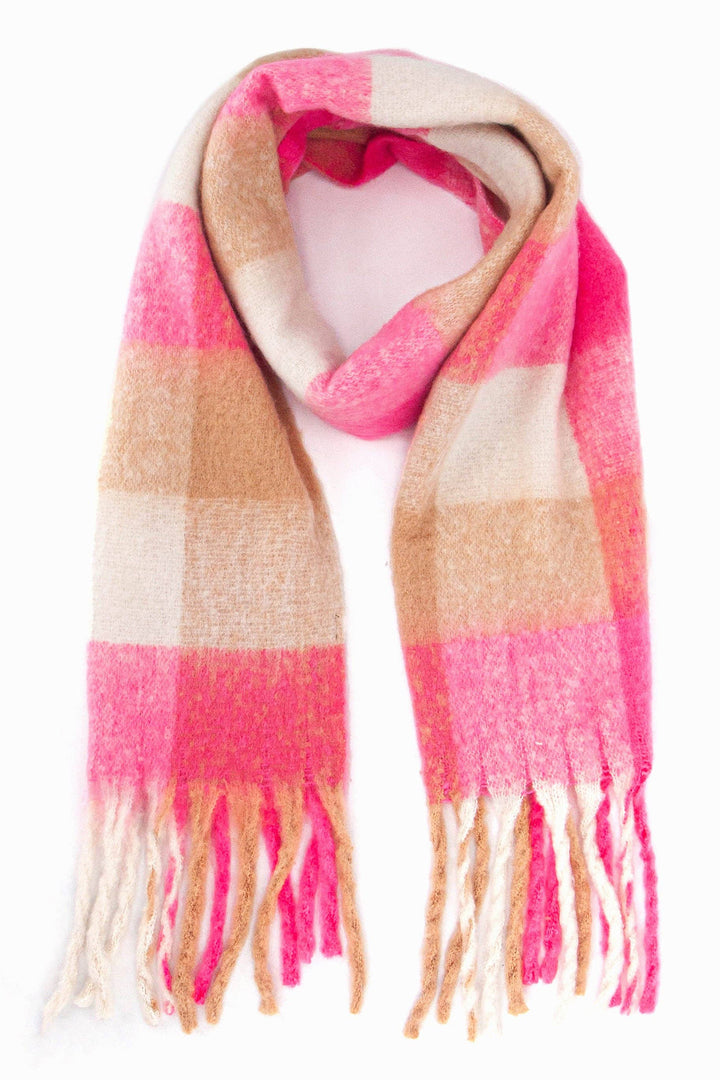 Pink Square Colour Block Soft Knit Scarf