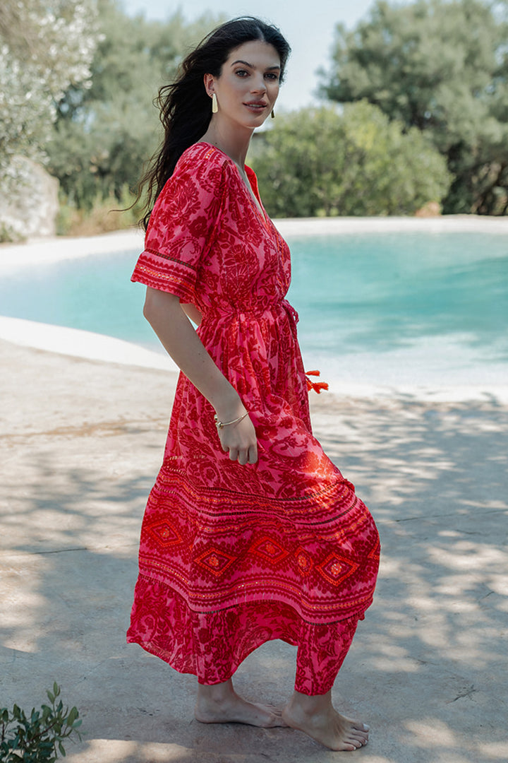 Piti Cuiti L-146 Pink Red Print Summer Shirt Dress