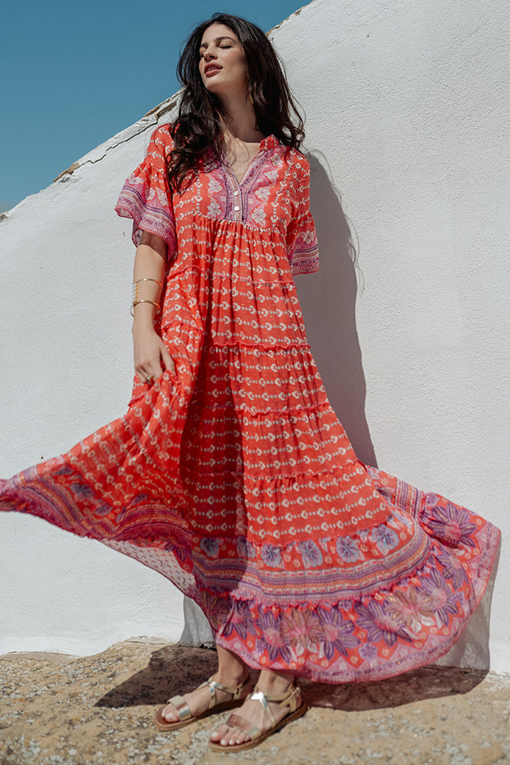 Piti Cuiti L-300 Orange Print Summer Maxi Dress