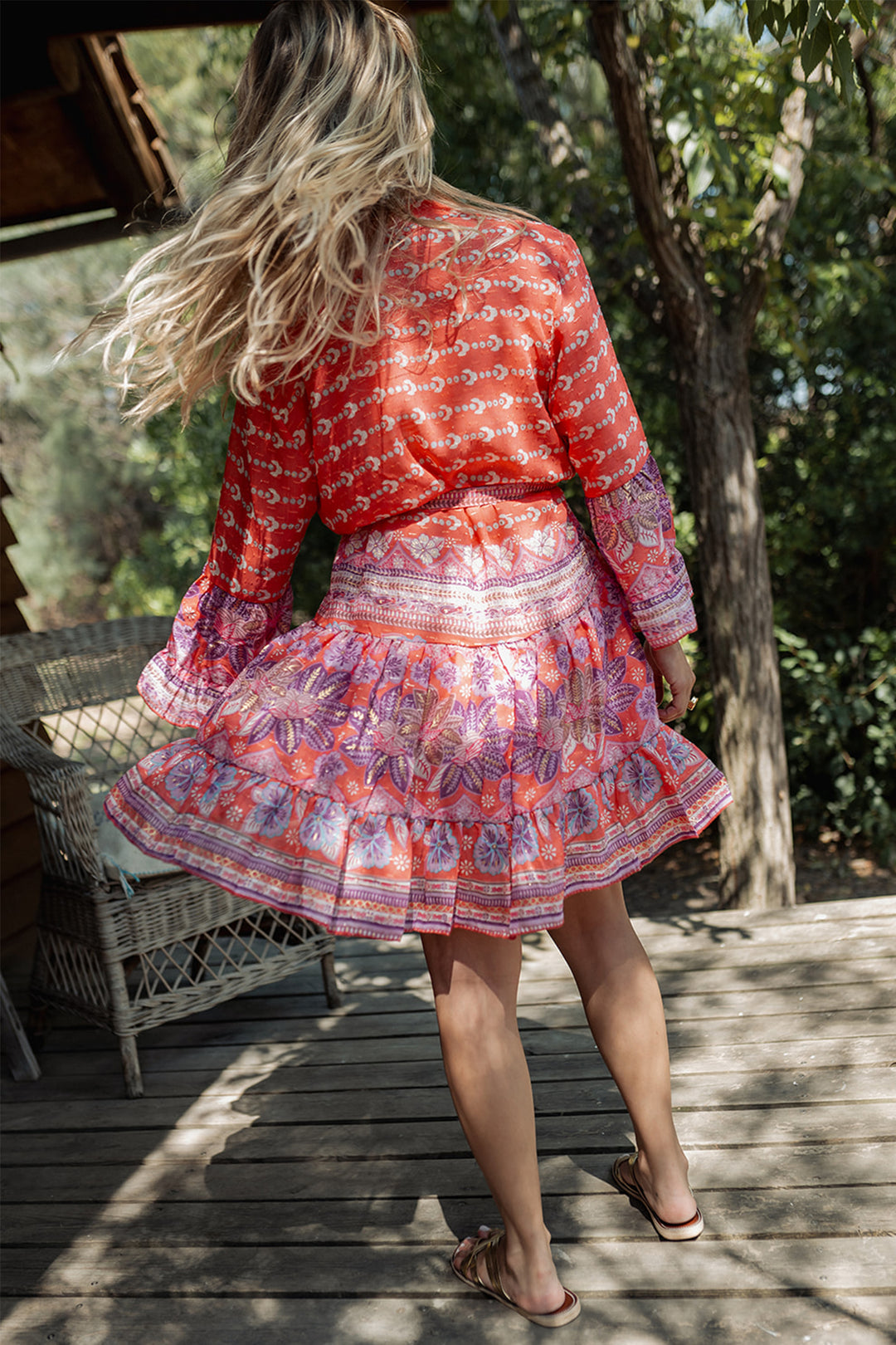 Piti Cuiti L-301 Orange Multicolour Print Short Summer Shirt Dress