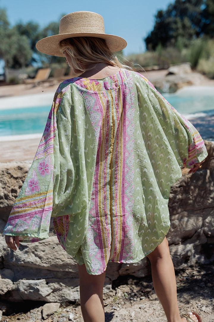 Piti Cuiti L-307 Green Multicolour Short Kimono Cover Up Jacket