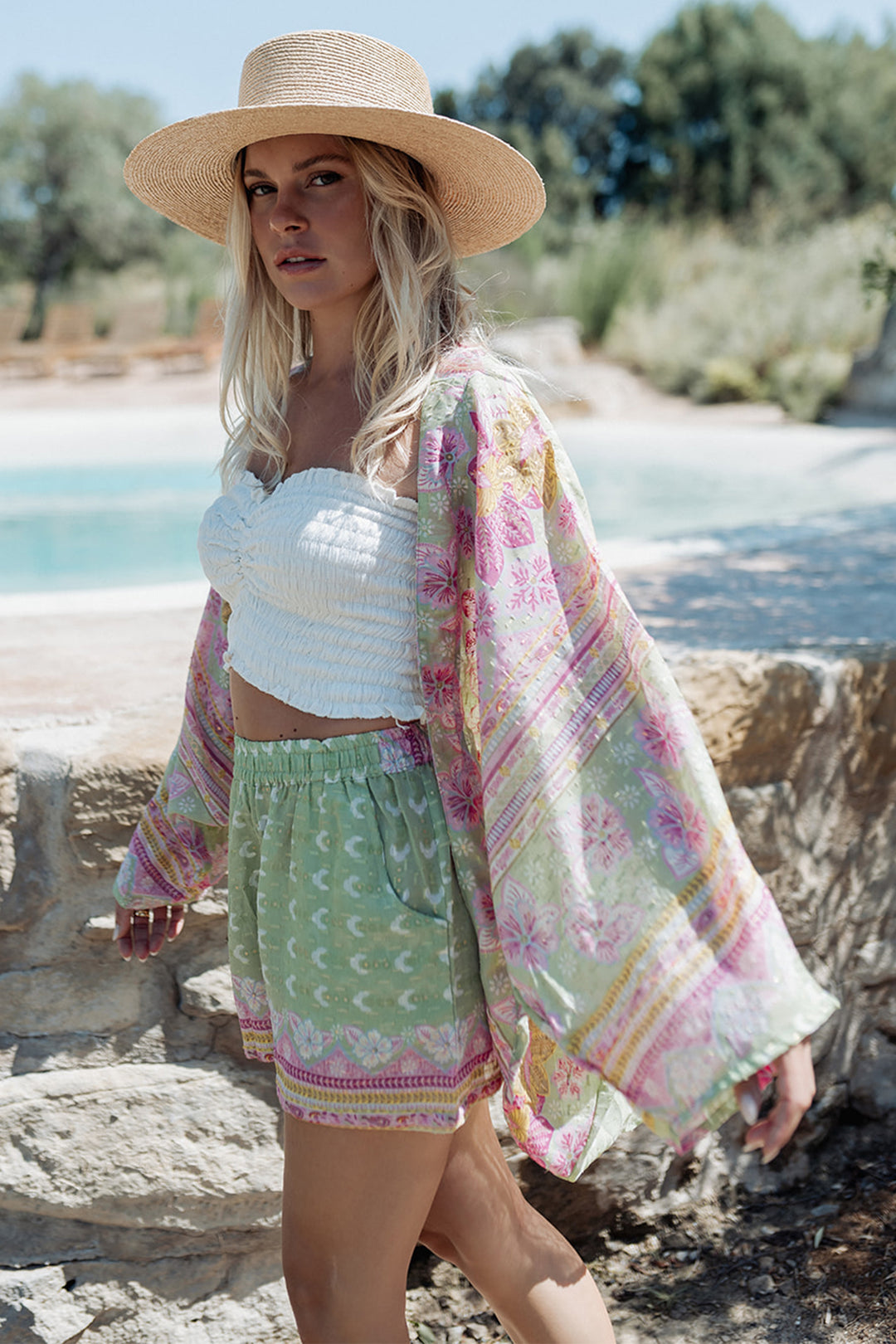 Piti Cuiti L-307 Green Multicolour Short Kimono Cover Up Jacket
