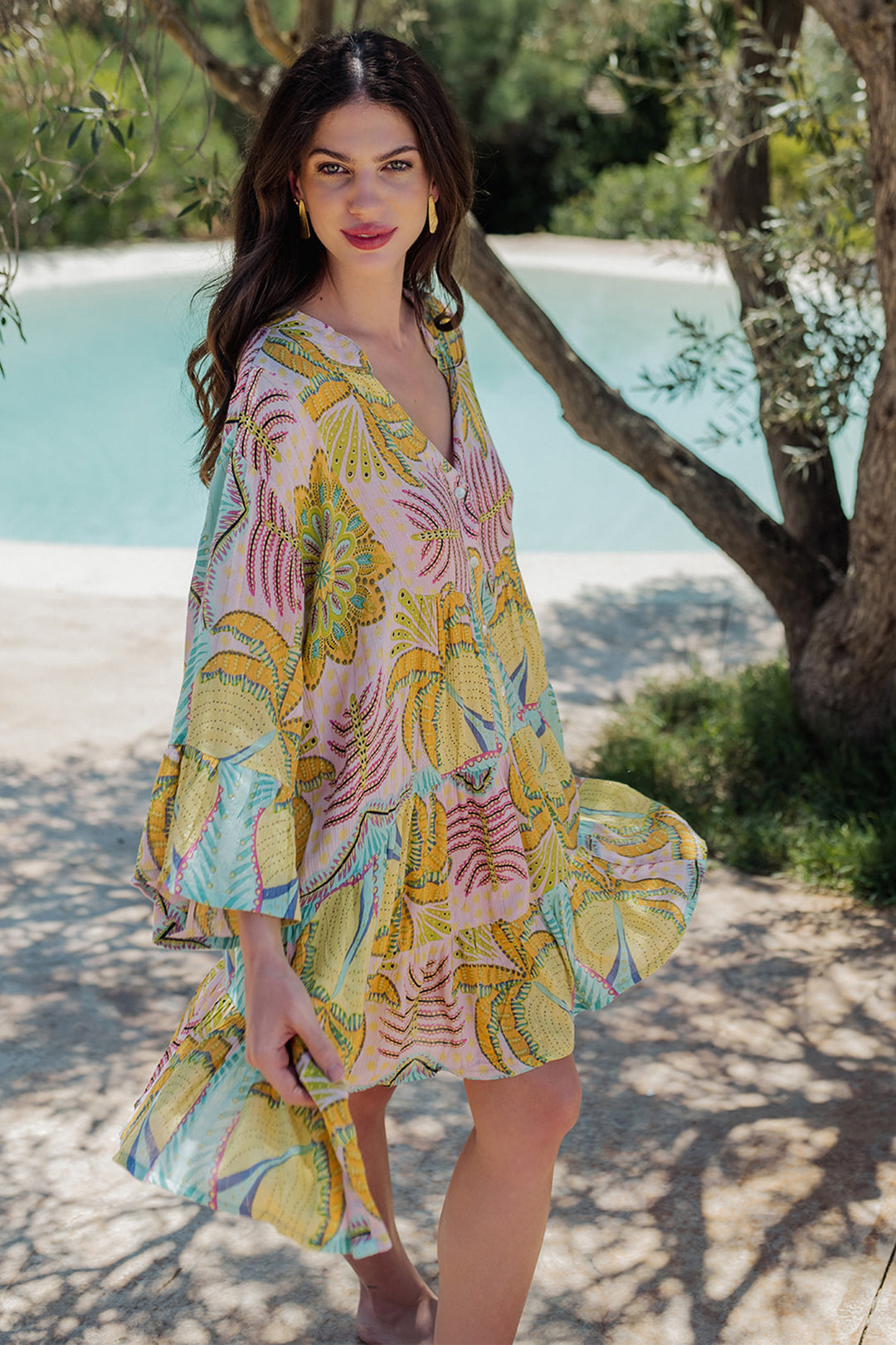 Piti Cuiti L-318 Pink Multicolour Short Summer Dress