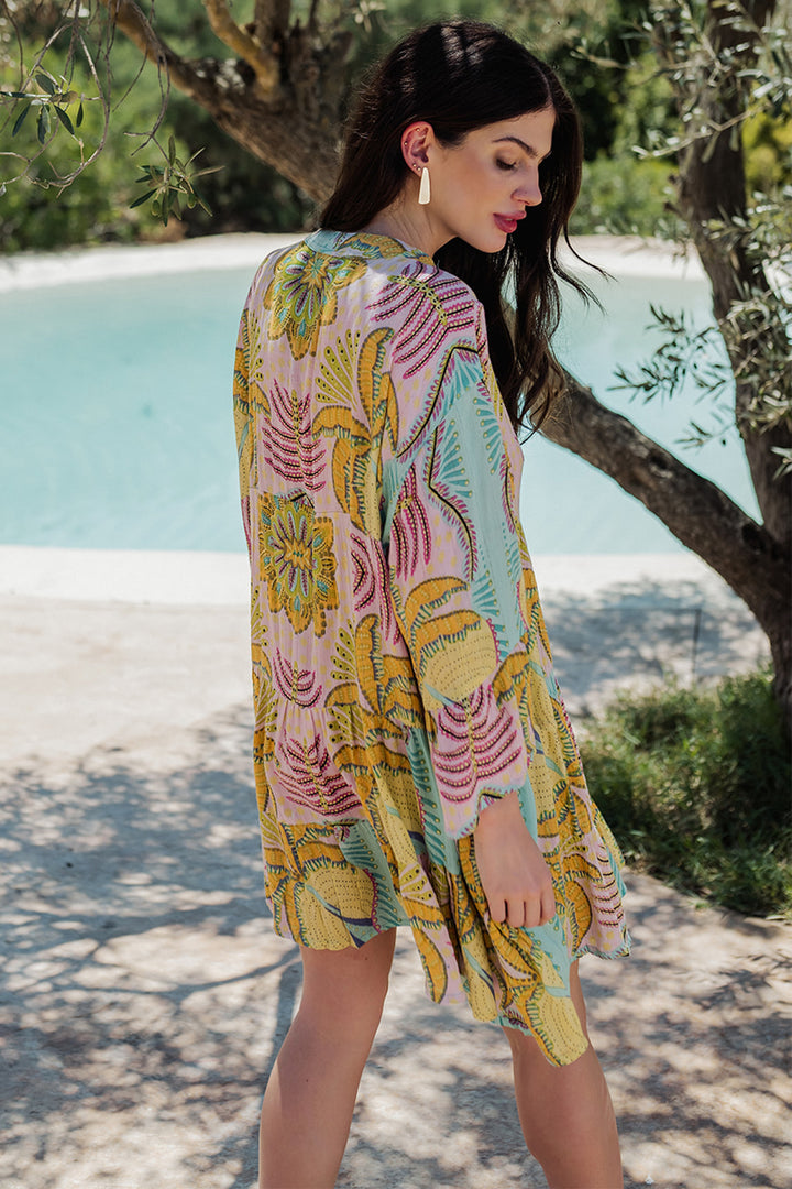 Piti Cuiti L-318 Pink Multicolour Short Summer Dress