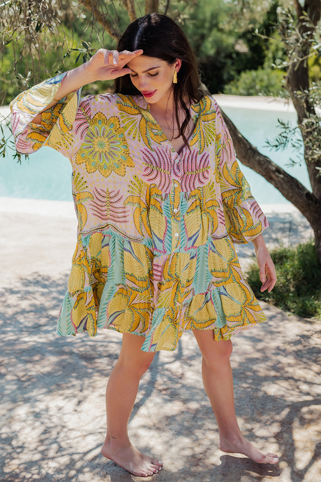 Piti Cuiti L-318 Pink Multicolour Short Summer Dress