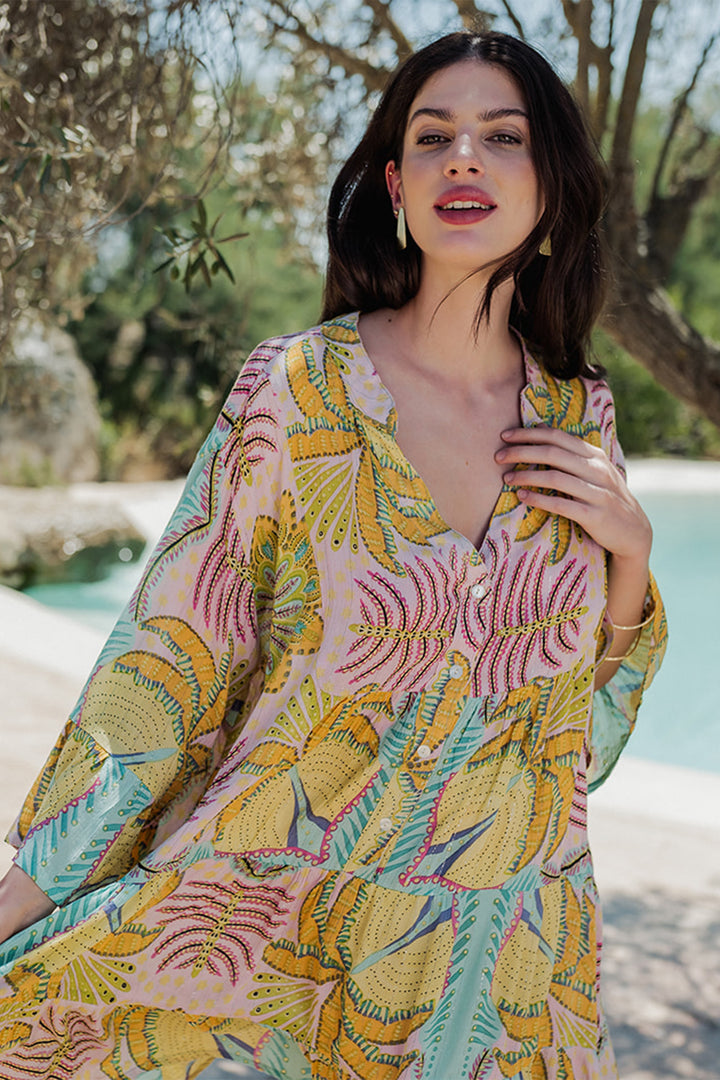 Piti Cuiti L-318 Pink Multicolour Short Summer Dress