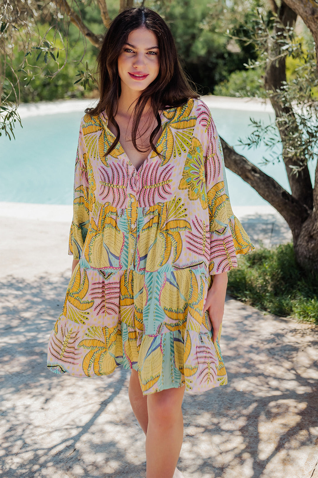 Piti Cuiti L-318 Pink Multicolour Short Summer Dress