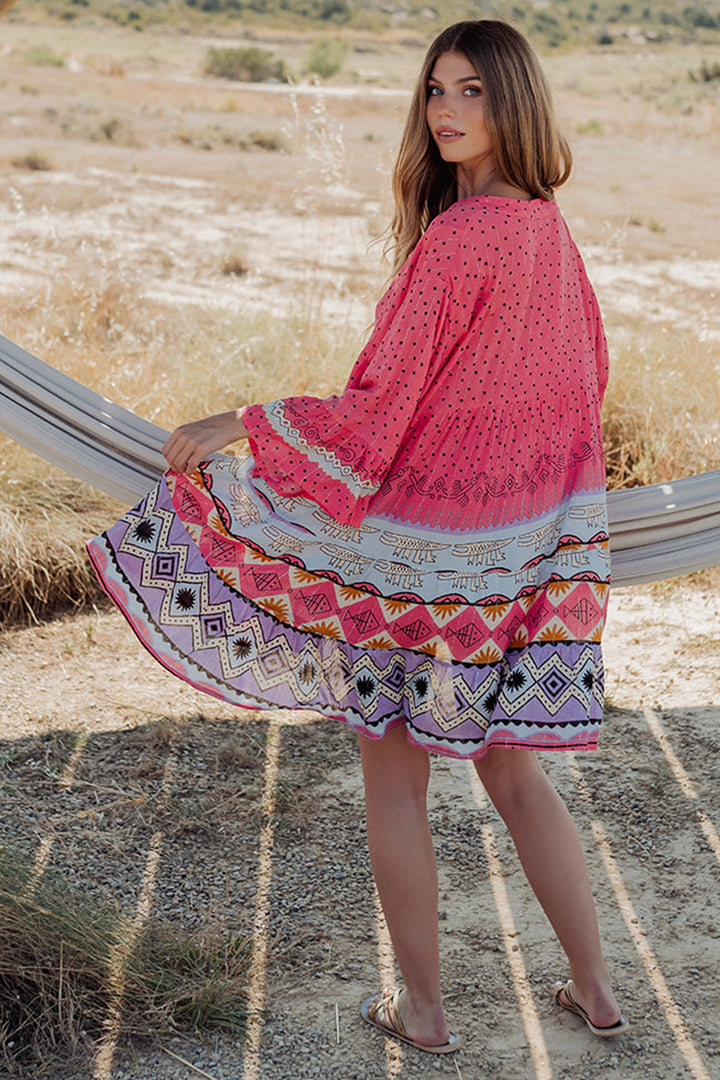 Piti Cuiti L-328 Coral Print Short Summer Dress