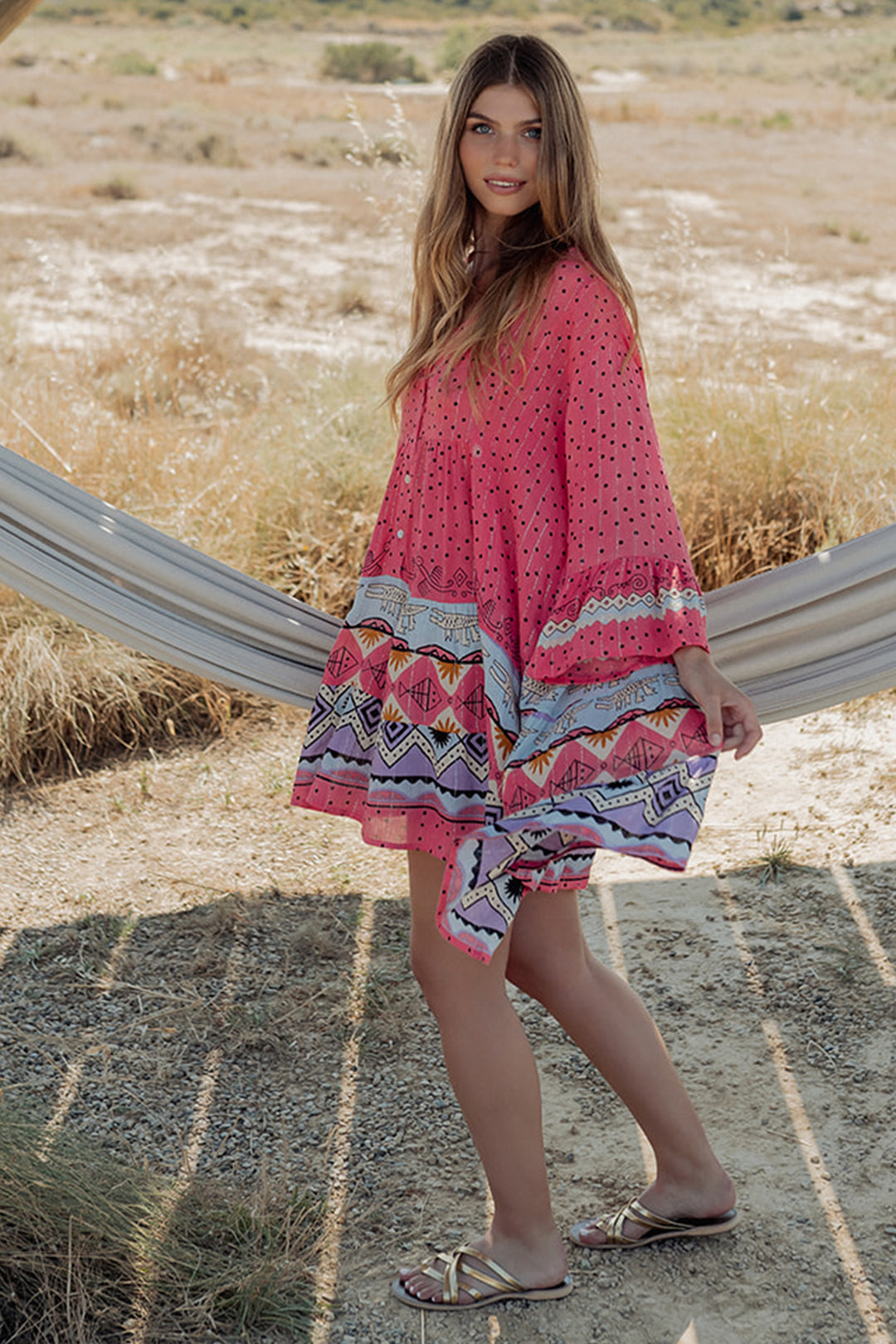 Piti Cuiti L-328 Coral Print Short Summer Dress