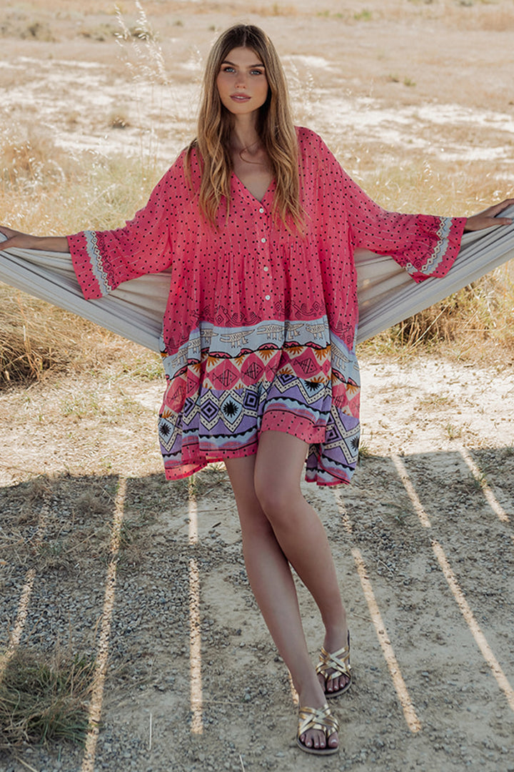 Piti Cuiti L-328 Coral Print Short Summer Dress