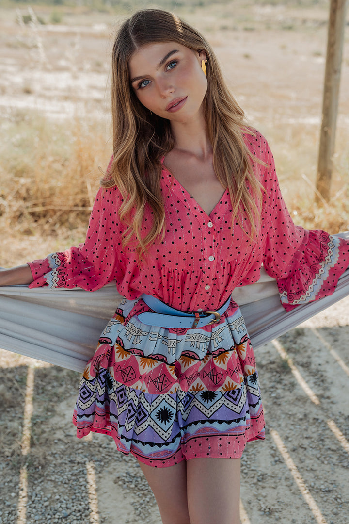 Piti Cuiti L-328 Coral Print Short Summer Dress