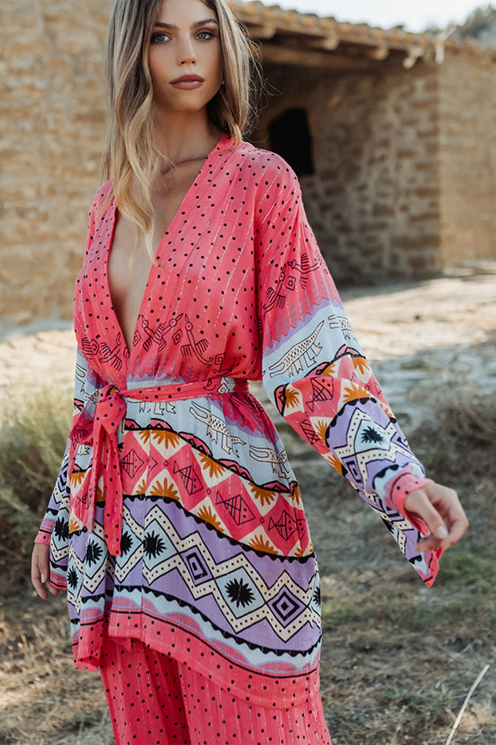 Piti Cuiti L-329 Coral Print Kimono Cover Up Jacket