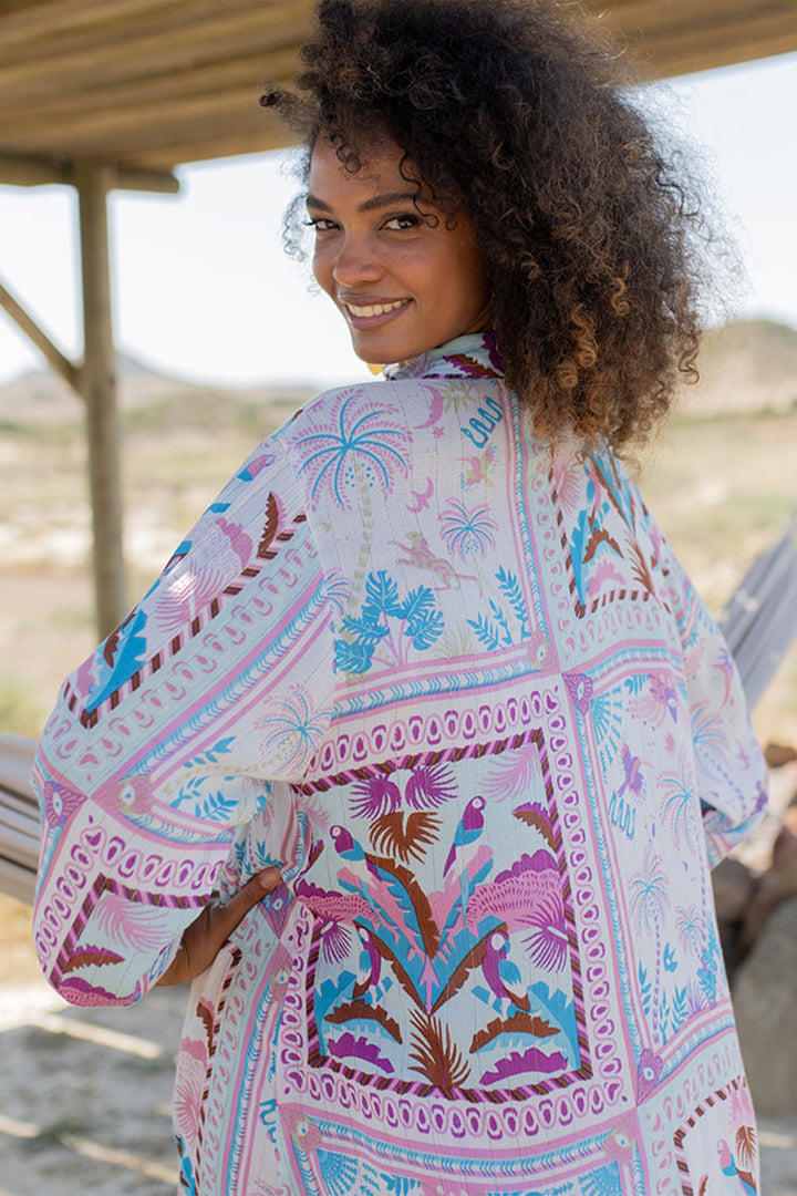 Piti Cuiti L-370 White Lilac Print Summer Shirt Dress Cover Up
